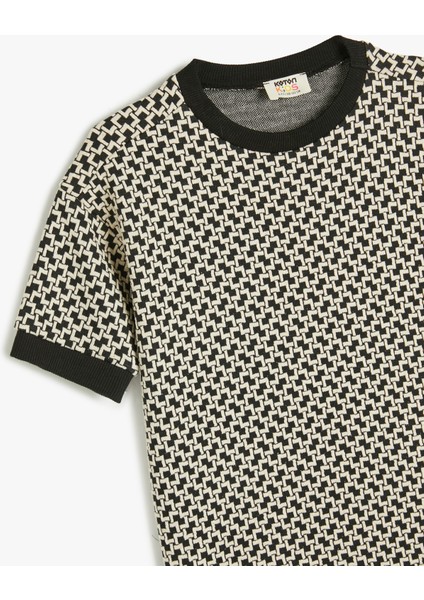 Örme Jakarlı Kısa Kollu Bisiklet Yaka Sweatshirt