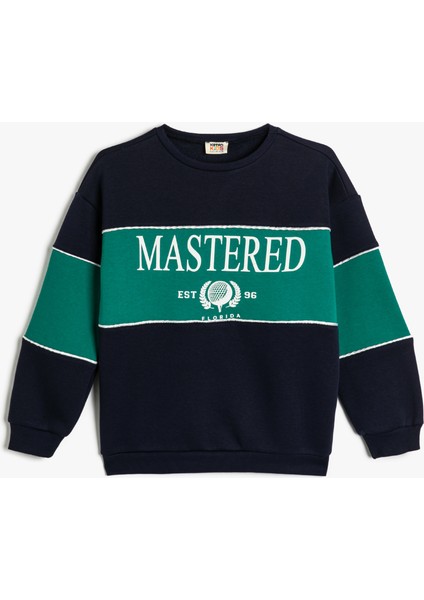 Sweatshirt Baskılı Bisiklet Yaka Şardonlu Renk Bloklu