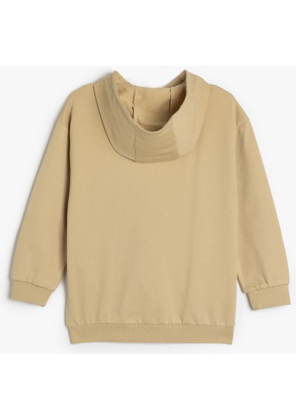 Oversize Kapşonlu Fermuarlı Sweatshirt Cepli Uzun Kollu Pamuklu Şardonlu