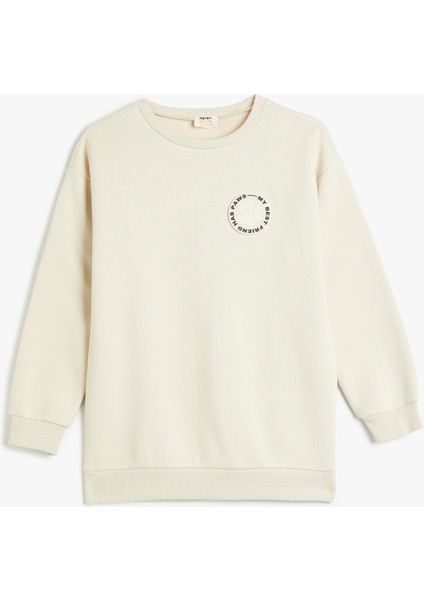 Basic Sweatshirt Şardonlu Bisiklet Yaka Baskı Detaylı