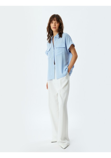Kısa Kollu Gömlek Kapaklı Cep Detaylı Rahat Kalıp