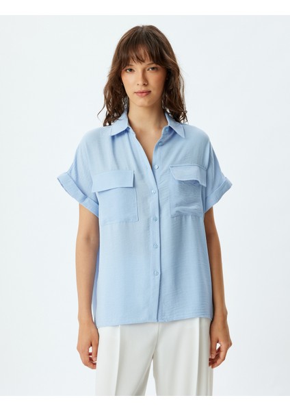 Kısa Kollu Gömlek Kapaklı Cep Detaylı Rahat Kalıp modelleri