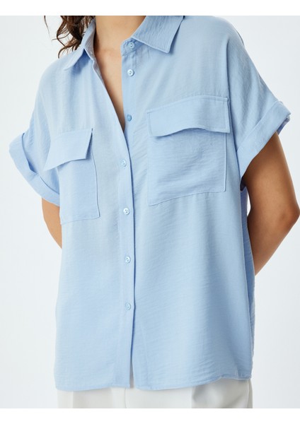 Kısa Kollu Gömlek Kapaklı Cep Detaylı Rahat Kalıp indirimleri
