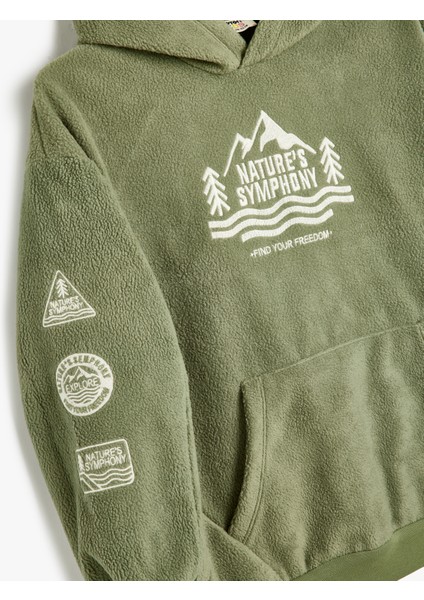 Oversize Polar Kapşonlu Sweatshirt Işlemeli Kanguru Cepli Uzun Kollu modelleri