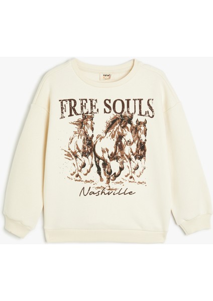 Sweatshirt Uzun Kollu Bisiklet Yaka Baskı Detaylı