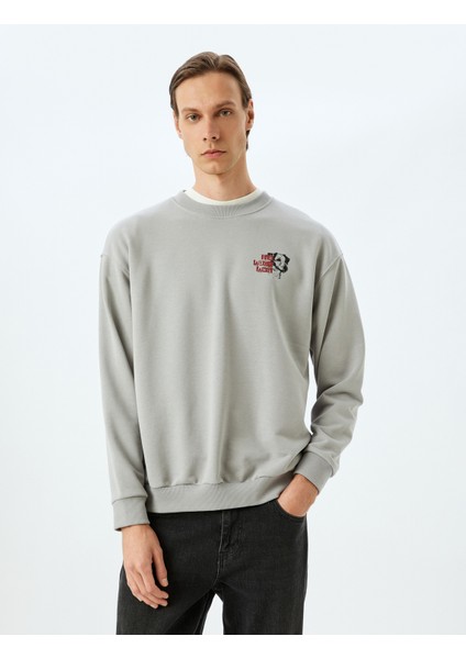 Bisiklet Yaka Pamuk Karışımlı Oversize Uzun Kollu Hayvan Baskılı Sweatshirt