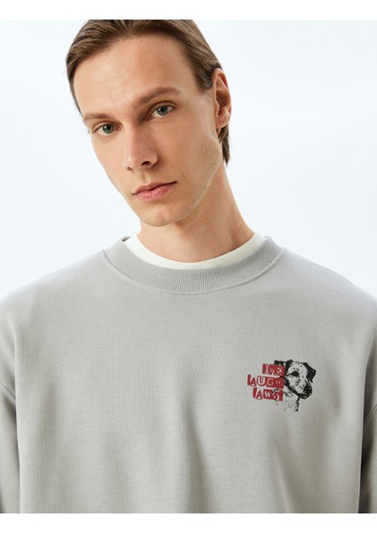 Bisiklet Yaka Pamuk Karışımlı Oversize Uzun Kollu Hayvan Baskılı Sweatshirt fiyatları