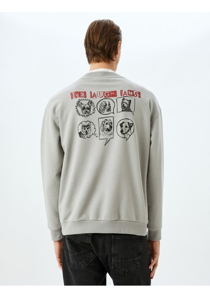 Bisiklet Yaka Pamuk Karışımlı Oversize Uzun Kollu Hayvan Baskılı Sweatshirt fırsatları