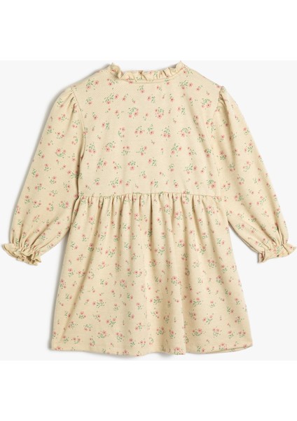 Çiçekli Elbise Uzun Kollu Hakim Yaka Düğme Detaylı fiyatları