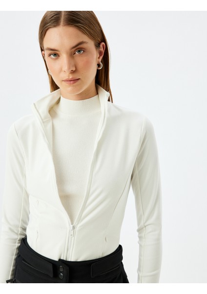 Cepli Slim Fit Dik Yaka Fermuarlı Polar Sweatshirt