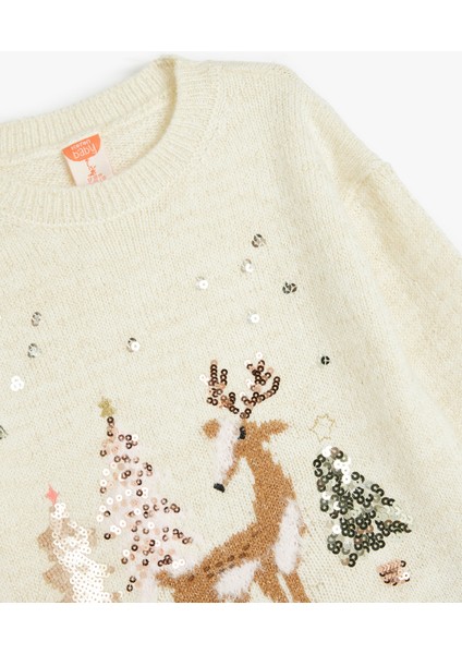 Triko Kazak Geyik Işlemeli Uzun Kollu Pullu Payetli modelleri