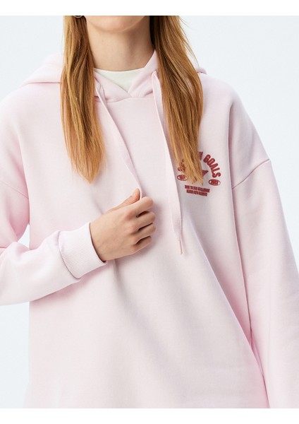 Arkası Baskılı Sweatshirt Kapüşonlu Uzun Kollu Şardonlu indirimleri