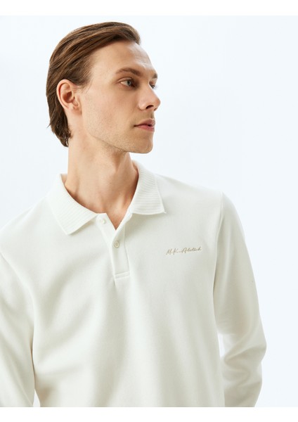 Atatürk Işlemeli Pamuk Karışımlı Interlok Kumaş Basic Polo Yaka Sweatshirt