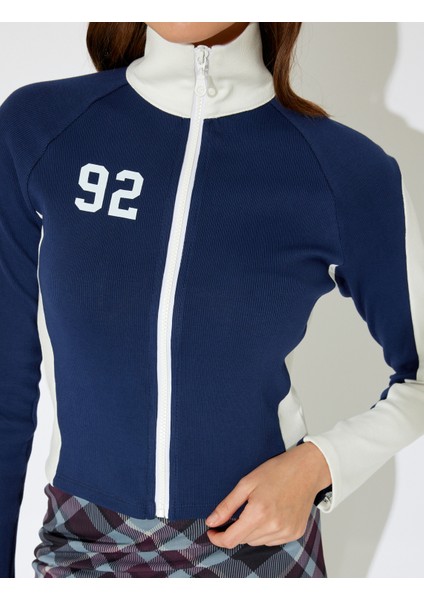 x Inji - Fermuarlı Dik Yaka Renk Bloklu Kolej Baskılı Uzun Kollu Slim Fit Tişört indirimleri