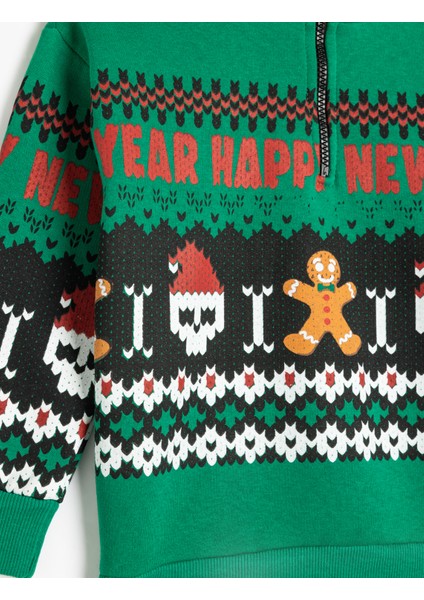 Sweatshirt Yılbaşı Temalı Dik Yaka Yarım Fermuarlı Kuru Kafa Baskılı indirimleri