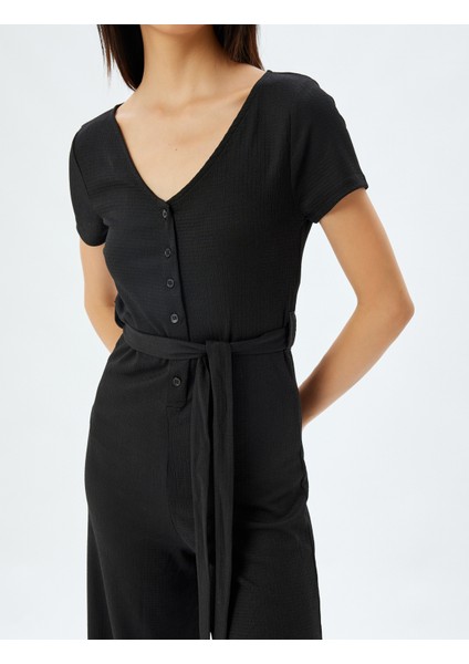 V Yaka Tulum Bağlama Detaylı Düğmeli Kısa Kollu Bürümcük indirimleri