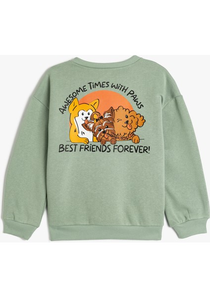 Sweatshirt Köpek Baskılı Uzun Kollu Bisiklet Yaka Şardonlu fiyatları