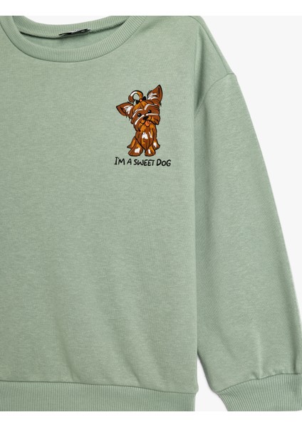Sweatshirt Köpek Baskılı Uzun Kollu Bisiklet Yaka Şardonlu modelleri