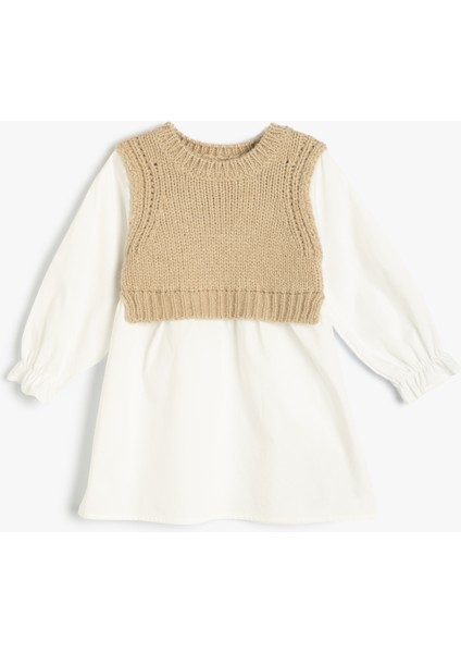 Elbise Uzun Kollu Bisiklet Süveter Detaylı Yuvarlak Yaka