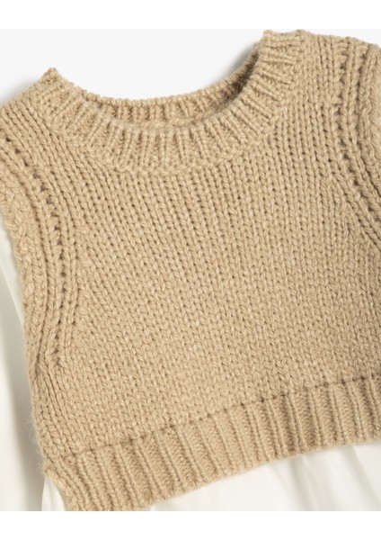 Elbise Uzun Kollu Bisiklet Süveter Detaylı Yuvarlak Yaka modelleri