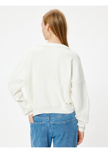 Yarım Fermuarlı Kazak Uzun Kollu Viskon Karışımlı Düşük Omuzlu fırsatları