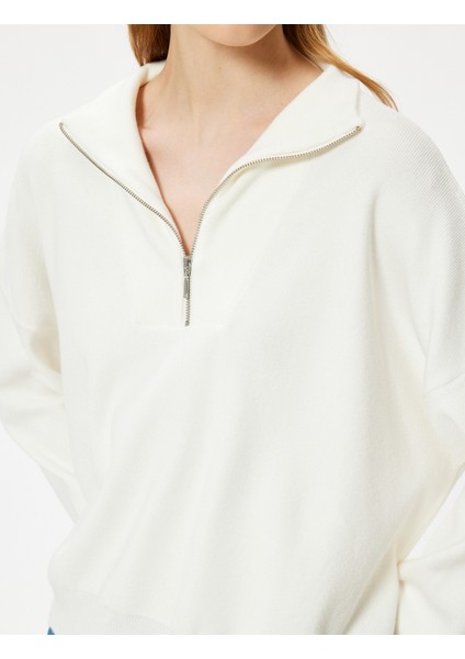 Yarım Fermuarlı Kazak Uzun Kollu Viskon Karışımlı Düşük Omuzlu indirimleri