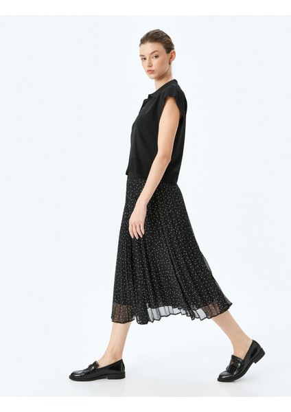 Astarlı Yüksek Bel Puantiyeli Midi Boy Pileli Şifon Etek fiyatları