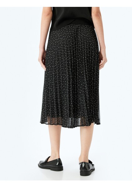 Astarlı Yüksek Bel Puantiyeli Midi Boy Pileli Şifon Etek fırsatları