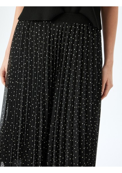 Astarlı Yüksek Bel Puantiyeli Midi Boy Pileli Şifon Etek indirimleri