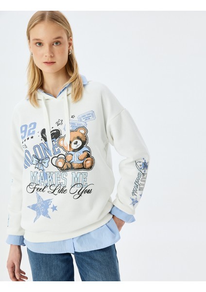 Kolej Baskılı Kapüşonlu Oversize Sweatshirt
