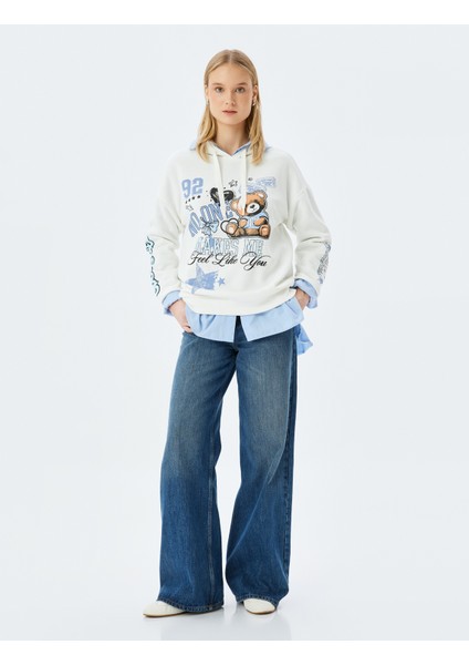 Kolej Baskılı Kapüşonlu Oversize Sweatshirt