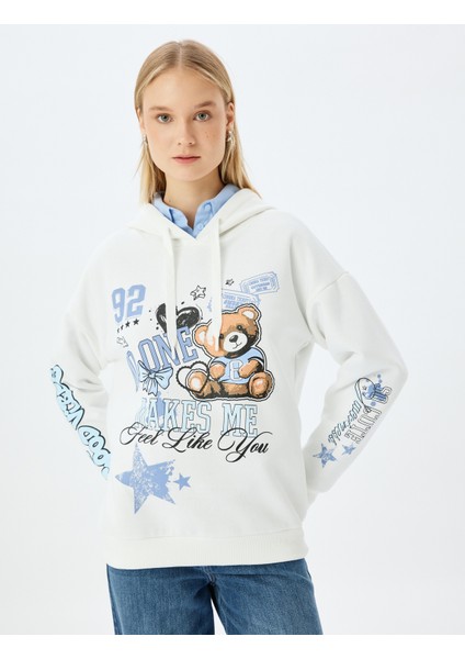 Kolej Baskılı Kapüşonlu Oversize Sweatshirt