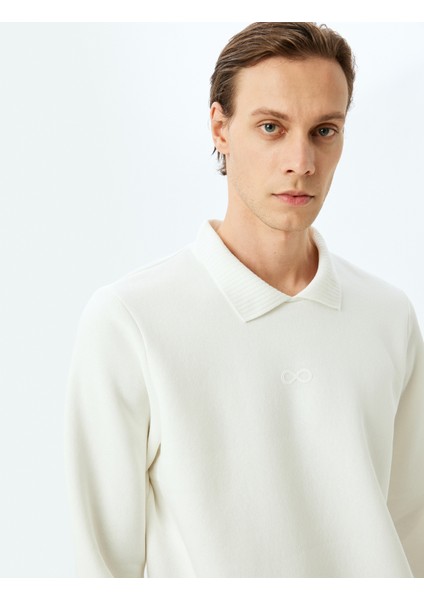 Polo Yaka Şardonlu Pamuk Karışımlı Basic Baskılı Sweatshirt