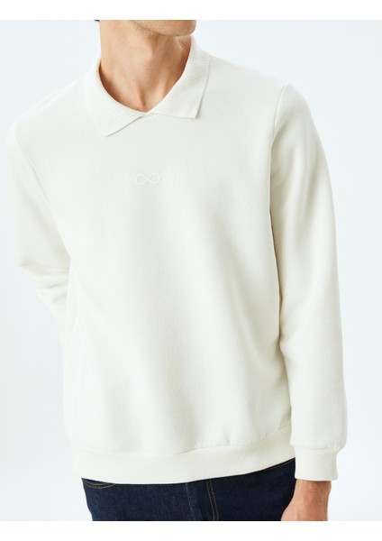 Polo Yaka Şardonlu Pamuk Karışımlı Basic Baskılı Sweatshirt indirimleri