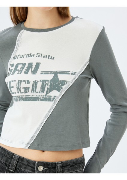 Uzun Kollu Dikiş Detaylı Slogan Baskılı Slim Fit Bisiklet Yaka Tişört indirimleri