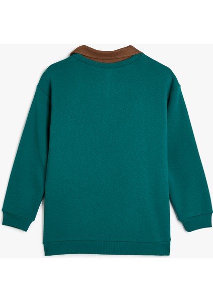 Gömlek Yaka Sweatshirt Baskı Detaylı Uzun Kollu fiyatları