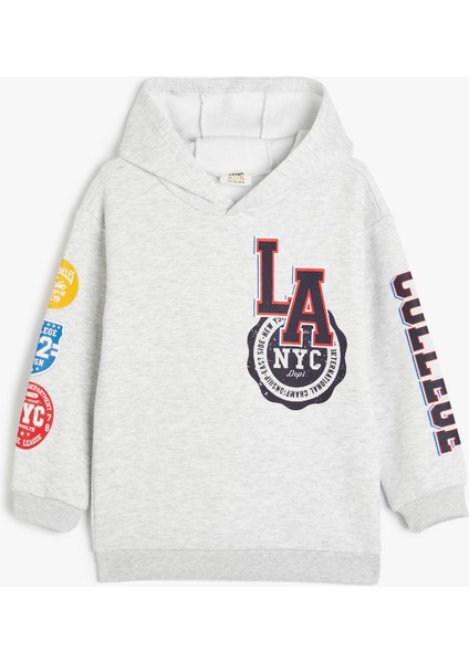 Kapşonlu Sweatshirt Los Angeles Baskılı Uzun Kollu