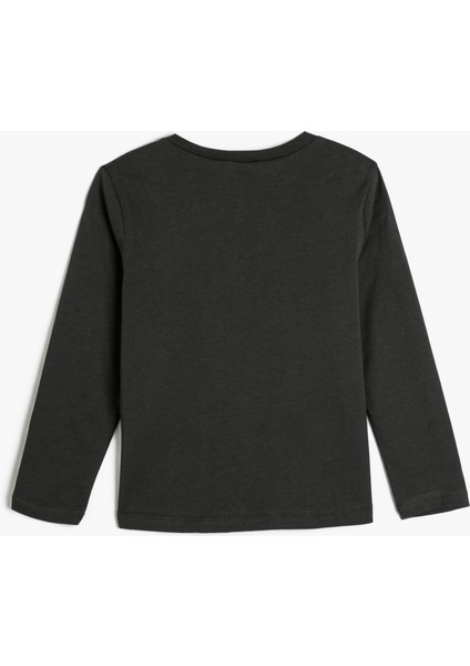 Tişört Uzun Kollu Kedi Baskılı Bisiklet Yaka Pamuklu fiyatları