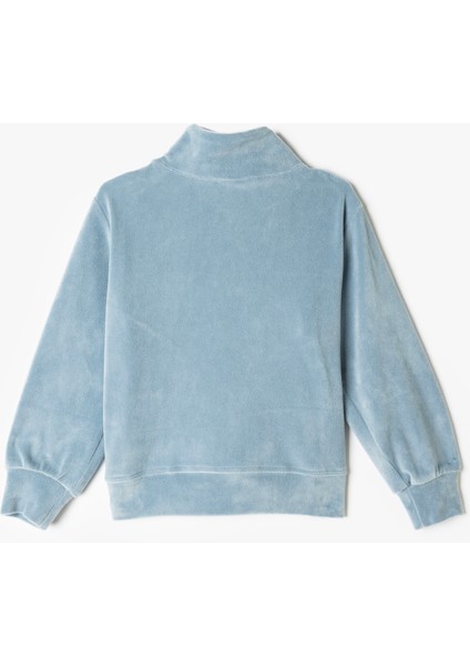 Kadife Sweatshirt Dik Yaka Yarım Fermuarlı Uzun Kollu