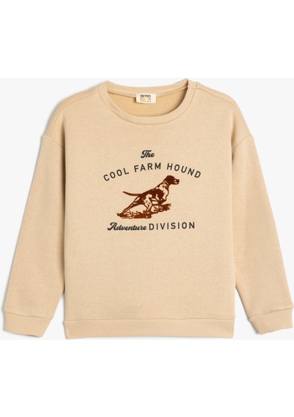 Oversize Sweatshirt Köpek Baskılı Uzun Kollu Bisiklet Yaka Şardonlu