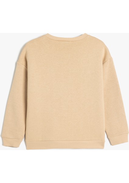 Oversize Sweatshirt Köpek Baskılı Uzun Kollu Bisiklet Yaka Şardonlu fiyatları