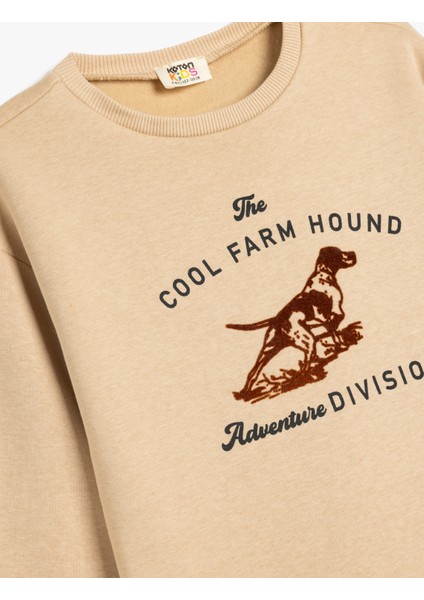 Oversize Sweatshirt Köpek Baskılı Uzun Kollu Bisiklet Yaka Şardonlu modelleri