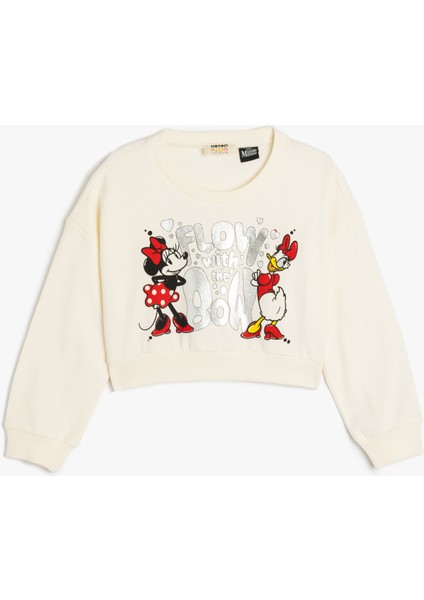 Minnie Mouse Sweatshirt Lisanslı Uzun Kollu Bisiklet Yaka Şardonlu