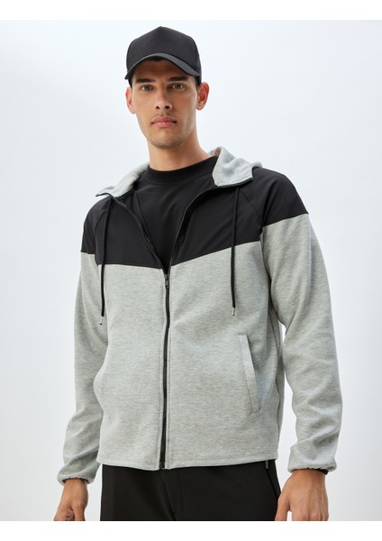 Spor Sweatshirt Oversize Kapşonlu Fermuarlı Scuba Kumaş Renk Kontrastlı Cep Detaylı Pamuk Karışımlı modelleri