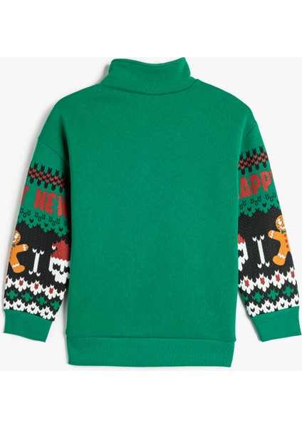 Sweatshirt Yılbaşı Temalı Dik Yaka Yarım Fermuarlı Kuru Kafa Baskılı fırsatları