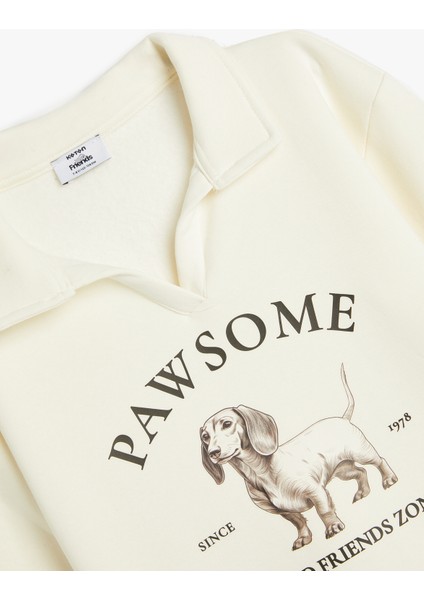Polo Yaka Sweatshirt Köpek Baskılı Uzun Kollu Şardonlu modelleri