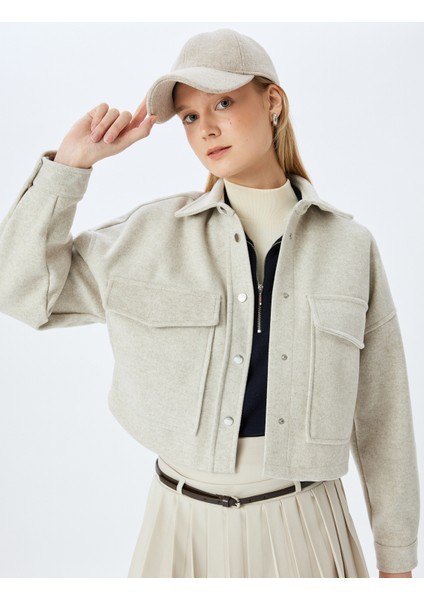 Gömlek Yaka Çıtçıt Düğmeli Cep Detaylı Dokulu Shacket