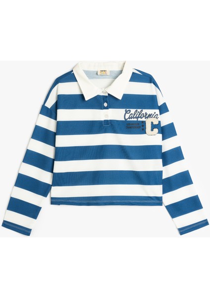 Polo Yaka Tişört Baskı Detaylı Uzun Kollu