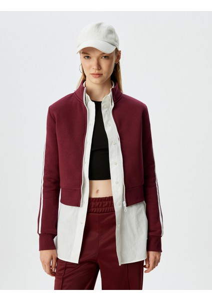 Fermuarlı Crop Sweatshirt Biyeli Dik Yaka Şardonlu modelleri