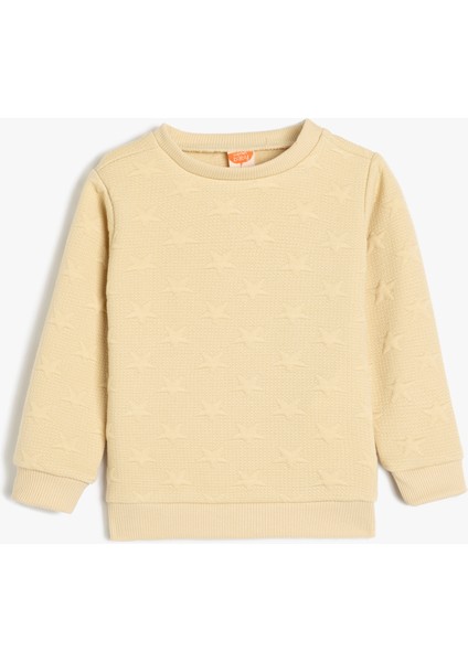 Sweatshirt Yıldız Detaylı Dokulu Bisiklet Yaka Uzun Kollu